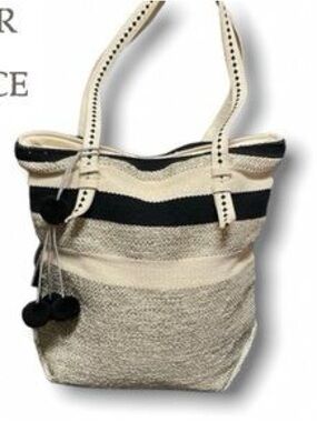 Paper Source Black Silver and Cream Striped Tote